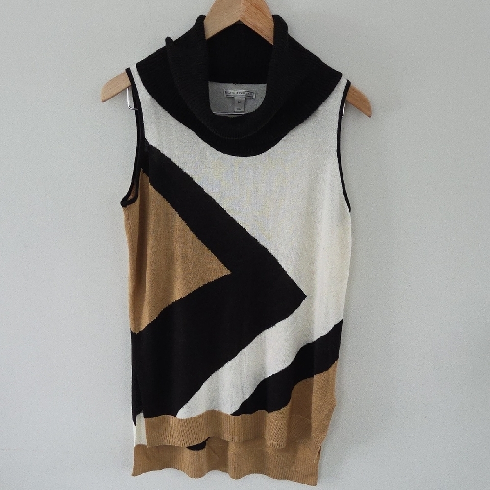 Dana Buchman Women's Sleeveless Cowl Neck Top - Black, White, and Camel